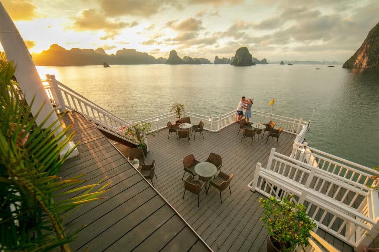 Cruise deck over the limestone karsts of Ha Long Bay